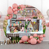 Lofaris Old Truck Floral Colorful Eggs Round Easter Backdrop