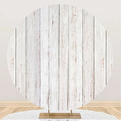Lofaris Old White Plank Wood Circle Birthday Party Backdrop