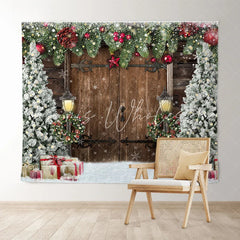 Lofaris Old Wooden Door Christmas Trees Backdrop for