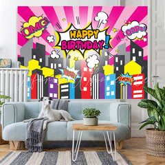 Lofaris Omg Happy Birthday Cartoon City Backdrop For
