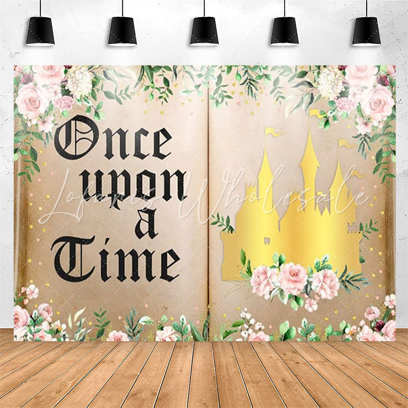 Lofaris Once Upon A Time Floral Book Girl Birthday Backdrop