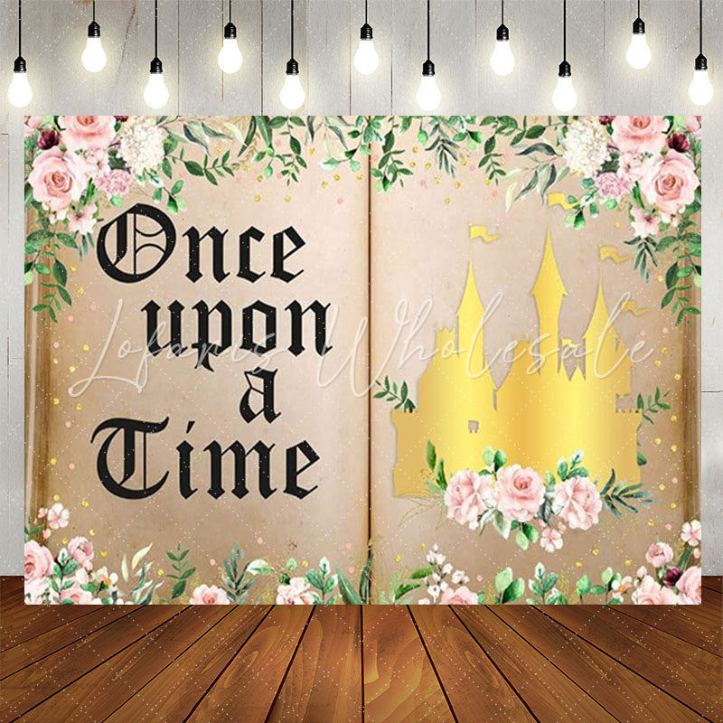 Lofaris Once Upon A Time Floral Book Girl Birthday Backdrop