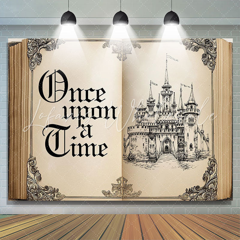 Lofaris Once Upon Retro Fairy Book Castle Birthday Backdrop