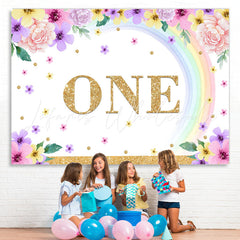 Lofaris One Birthday Rainbow Floral Backdrop for Party
