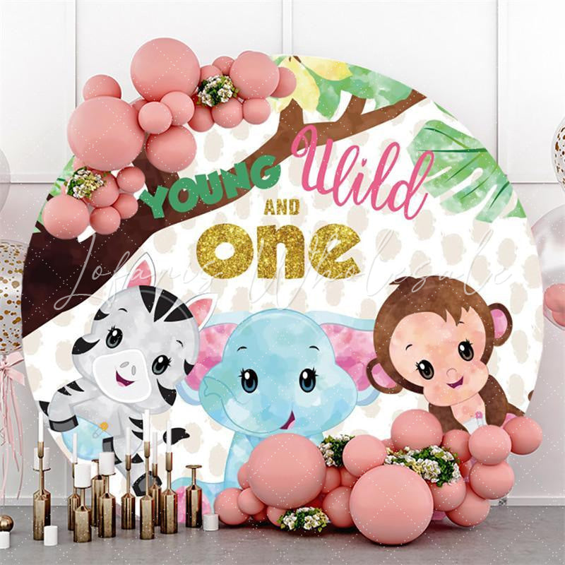 Lofaris One Birthday Young Wild Elephant Round Party Backdrops