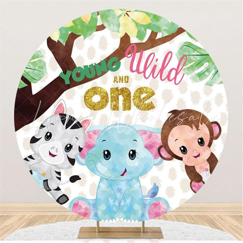 Lofaris One Birthday Young Wild Elephant Round Party Backdrops