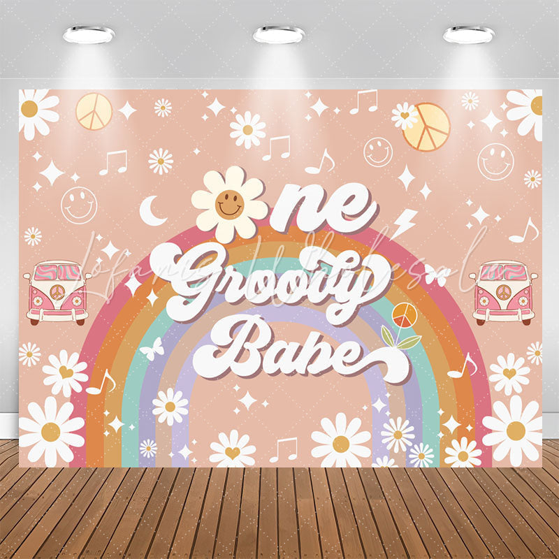 Lofaris One Groovy Babe Rainbow Girl 1st Birthday Backdrop