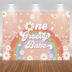 Lofaris One Groovy Babe Rainbow Girl 1st Birthday Backdrop