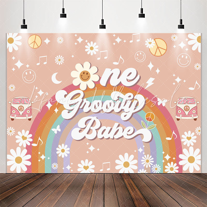 Lofaris One Groovy Babe Rainbow Girl 1st Birthday Backdrop