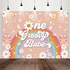 Lofaris One Groovy Babe Rainbow Girl 1st Birthday Backdrop