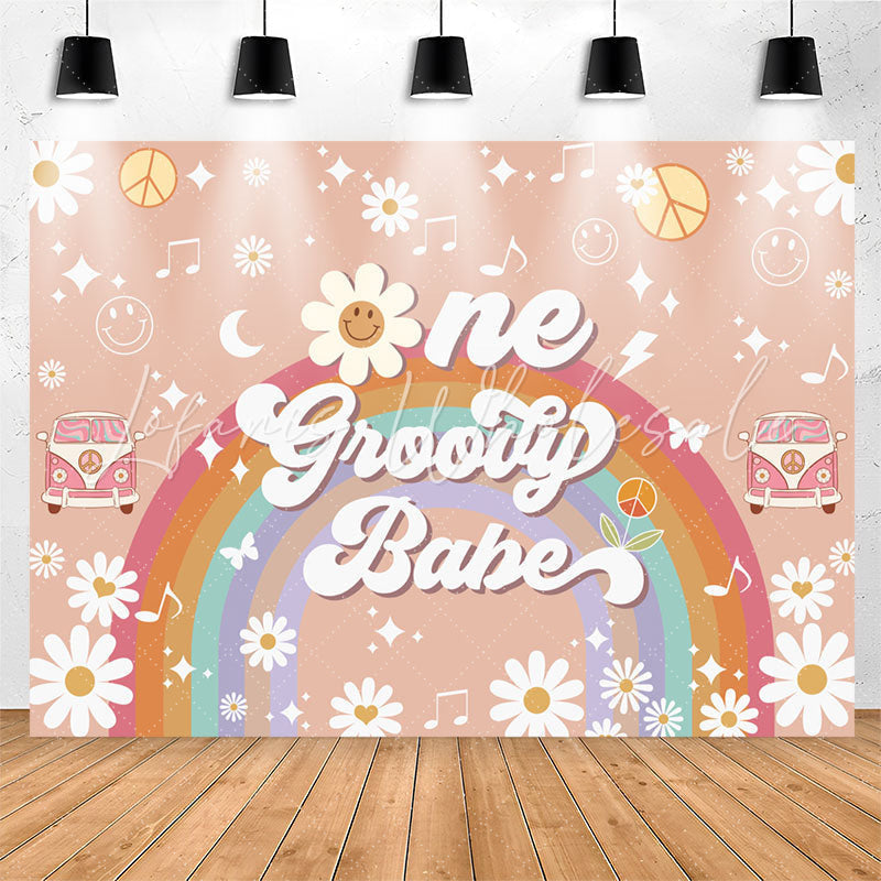 Lofaris One Groovy Babe Rainbow Girl 1st Birthday Backdrop