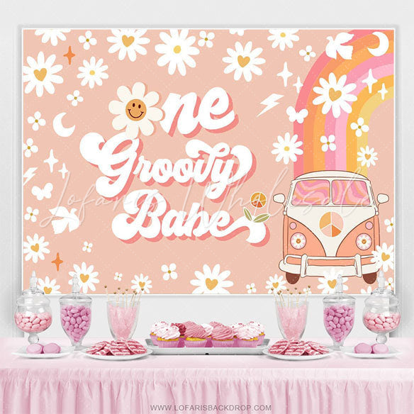 Lofaris One Groovy Happy 1st Birthday Backdrop For Girls
