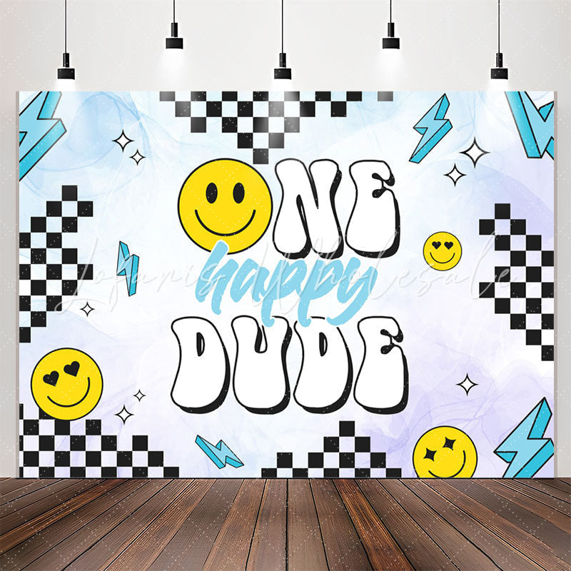 Lofaris One Happy Dude Smiley Face Boy 1st Birthday Backdrop