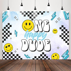 Lofaris One Happy Dude Smiley Face Boy 1st Birthday Backdrop