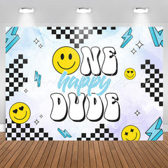 Lofaris One Happy Dude Smiley Face Boy 1st Birthday Backdrop