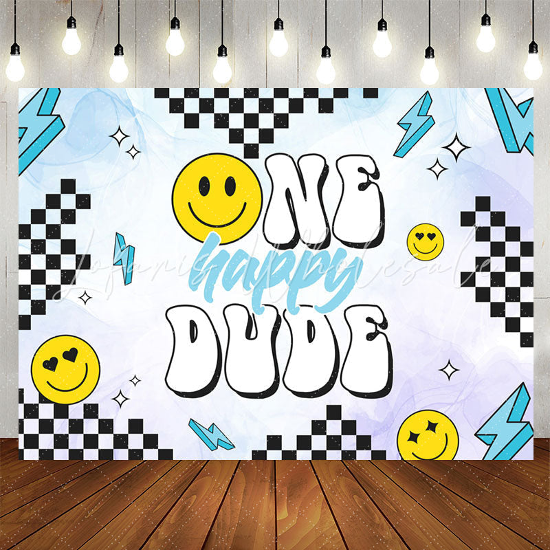 Lofaris One Happy Dude Smiley Face Boy 1st Birthday Backdrop