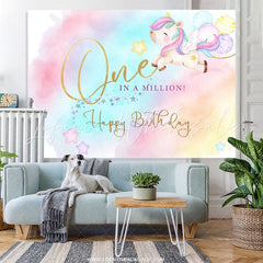 Lofaris One In A Million Unicorn Happy Birthday Backdrop