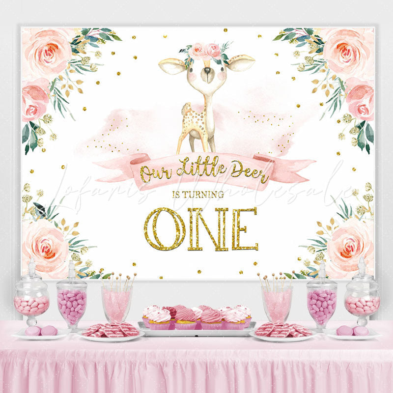 Lofaris One Litter Deer Is Turning Pink Floral Backdrop for First Birthday