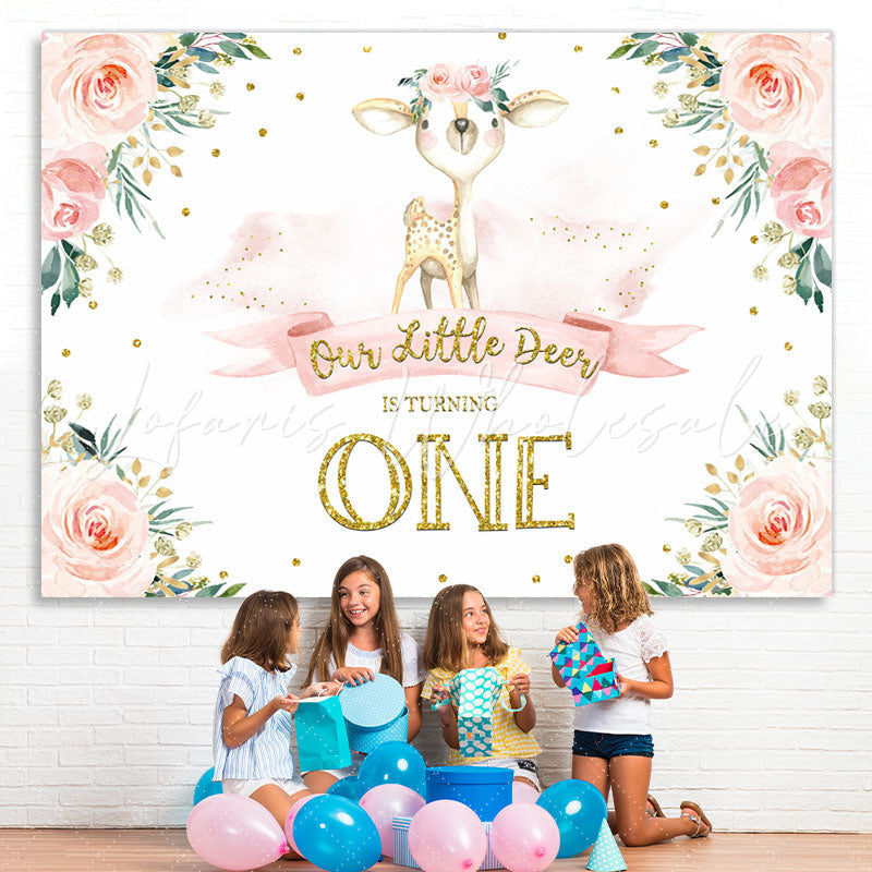 Lofaris One Litter Deer Is Turning Pink Floral Backdrop for First Birthday