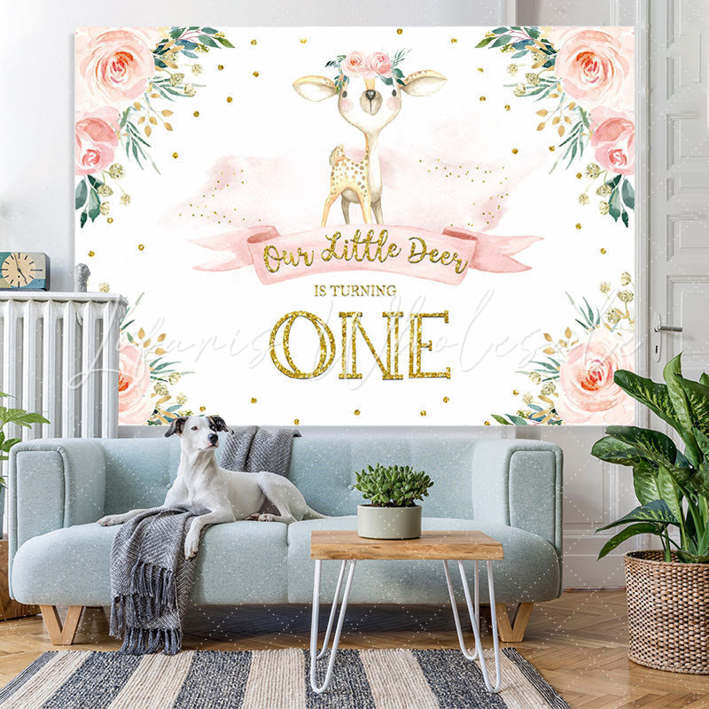 Lofaris One Litter Deer Is Turning Pink Floral Backdrop for First Birthday