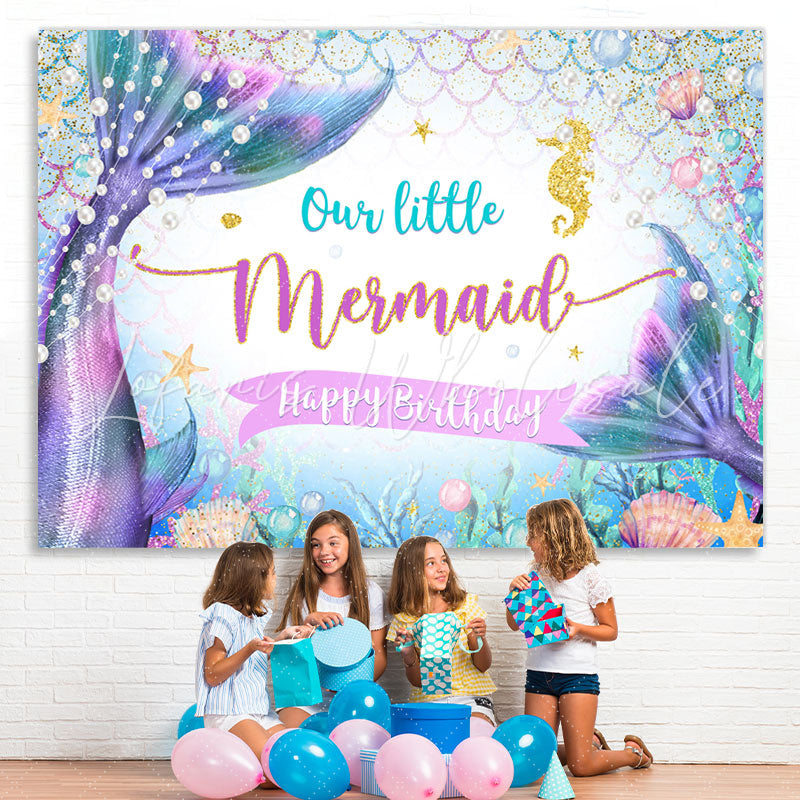 Lofaris One Little Mermaid Happy Birthday Backdrop for Party
