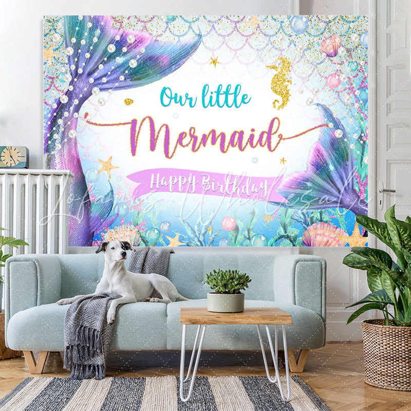 Lofaris One Little Mermaid Happy Birthday Backdrop for Party