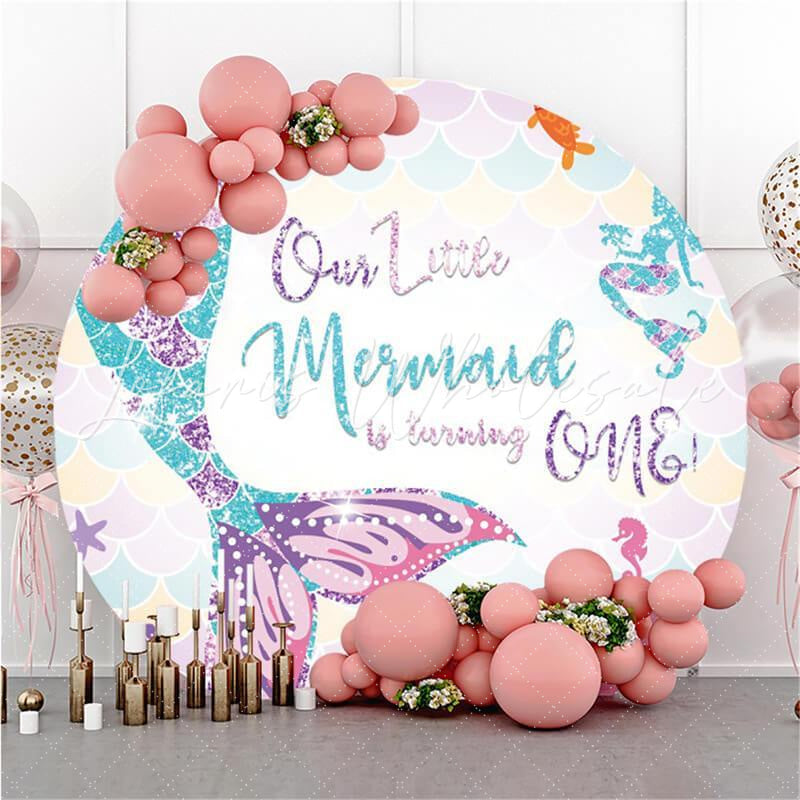 Lofaris One Little Mermaid Turning 1st Round Birthday Backdrop