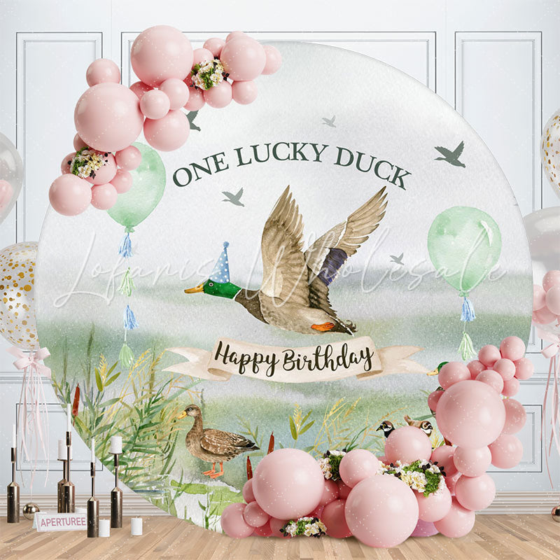 Lofaris One Lucky Duck Green Round 1st Birthday Backdrop