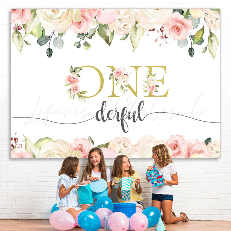 Lofaris One Simple Floral Photo Backdrop for Girls Birthday