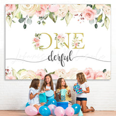 Lofaris One Simple Floral Photo Backdrop for Girls Birthday