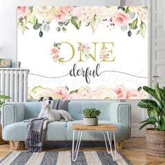 Lofaris One Simple Floral Photo Backdrop for Girls Birthday