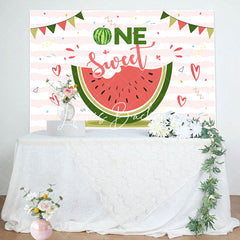 Lofaris One Sweet Melon White Pink Stripe Birthday Backdrop