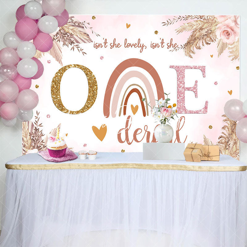 Lofaris Onederful Floral Rainbow Boho 1st Birthday Backdrop