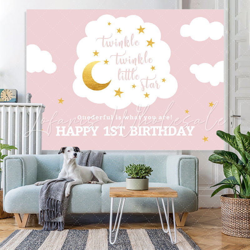 Lofaris Onederful Happy 1st Birthday Pink Backdrop for Girls