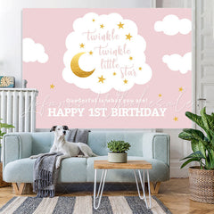 Lofaris Onederful Happy 1st Birthday Pink Backdrop for Girls