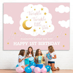 Lofaris Onederful Happy 1st Birthday Pink Backdrop for Girls