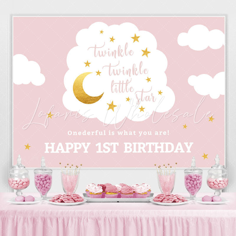 Lofaris Onederful Happy 1st Birthday Pink Backdrop for Girls