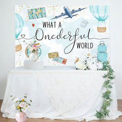 Lofaris Onederful World Map Globe Airplane Birthday Backdrop