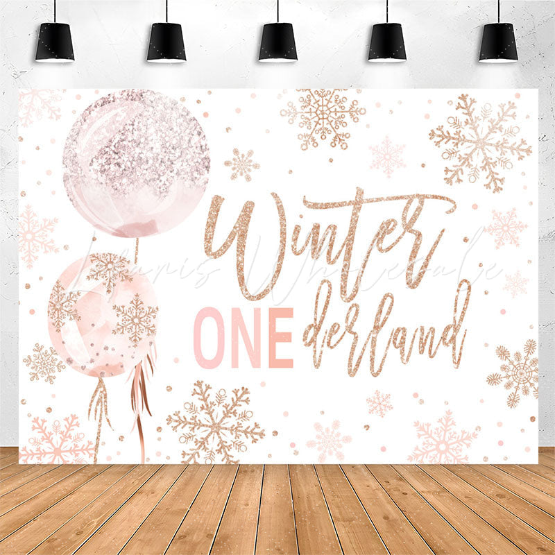 Lofaris Onederland Sparkling Snow Pink 1St Birthday Backdrop