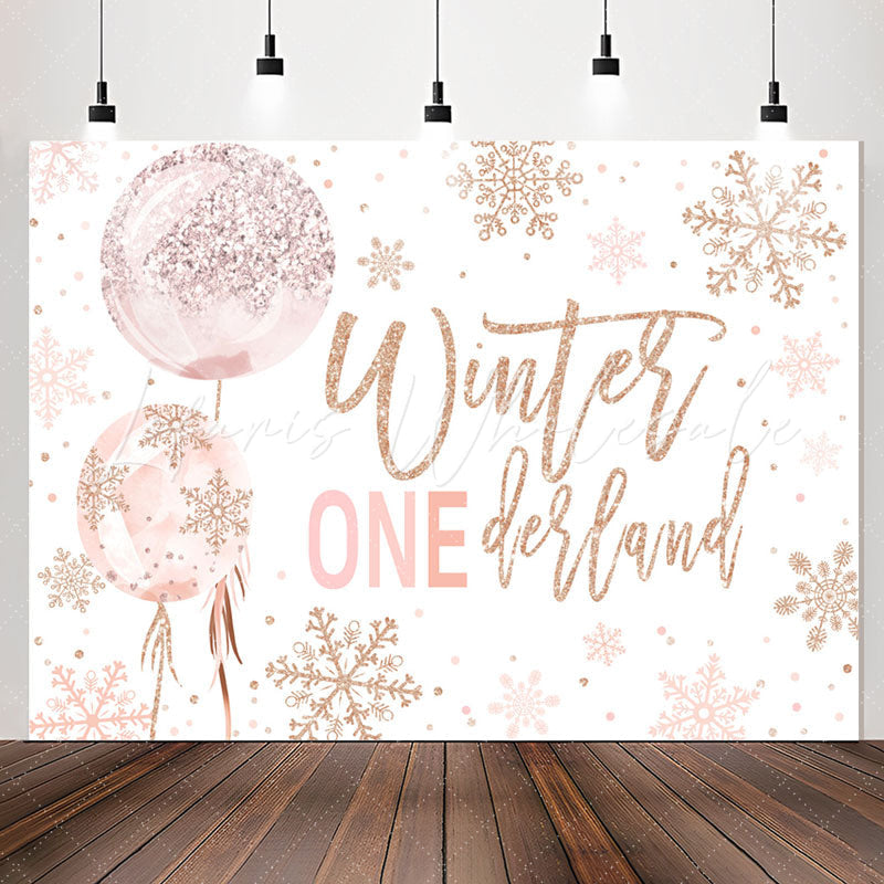 Lofaris Onederland Sparkling Snow Pink 1St Birthday Backdrop