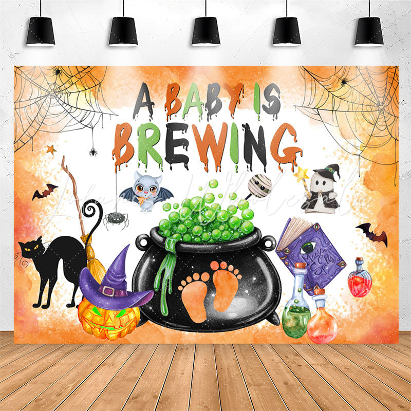 Lofaris Orange A Baby Brewing Halloween Shower Backdrop