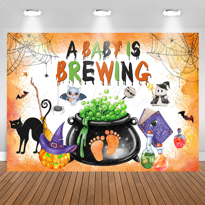 Lofaris Orange A Baby Brewing Halloween Shower Backdrop