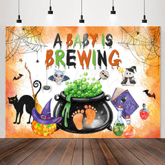 Lofaris Orange A Baby Brewing Halloween Shower Backdrop