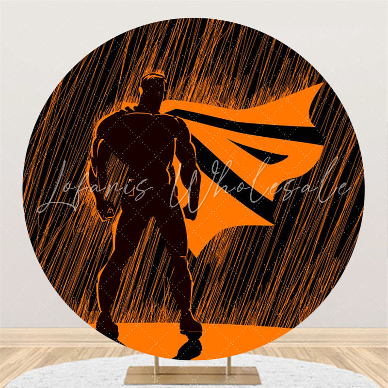 Lofaris Orange And Black Round Cartoon Hero Birthday Backdrop