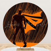 Lofaris Orange And Black Round Cartoon Hero Birthday Backdrop