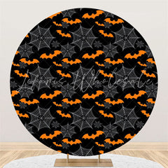 Lofaris Orange Bat Black White Happy Halloween Theme Backdrop