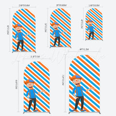 Orange Blue Stripe Cartoon Blippi Happy Birthday Arch Backdrop