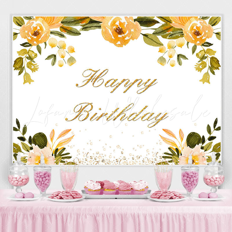 Lofaris Orange Floral and Diamonds Happy Biryhday Backdrop