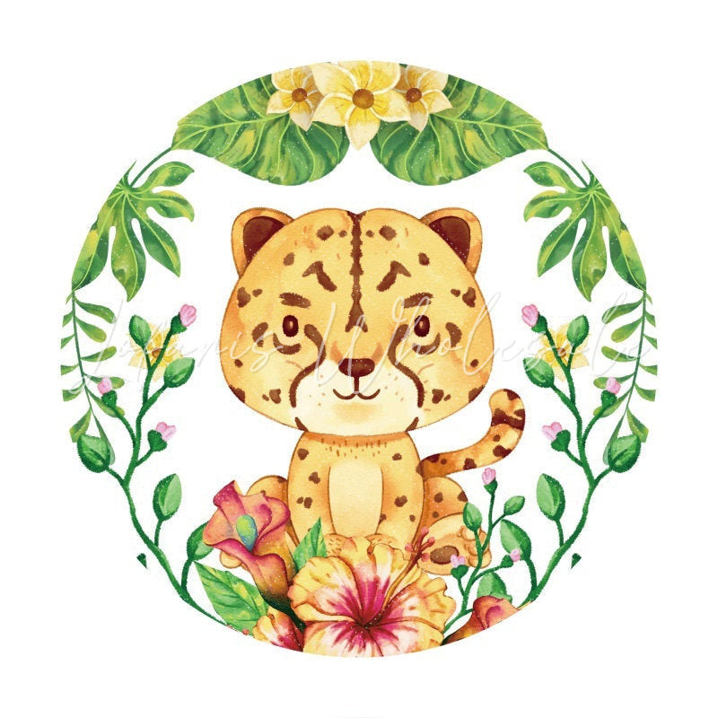 Lofaris Orange Leopard Leaves Circle Happy Birthday Backdrop