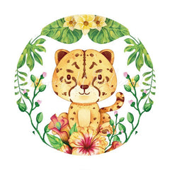 Lofaris Orange Leopard Leaves Circle Happy Birthday Backdrop